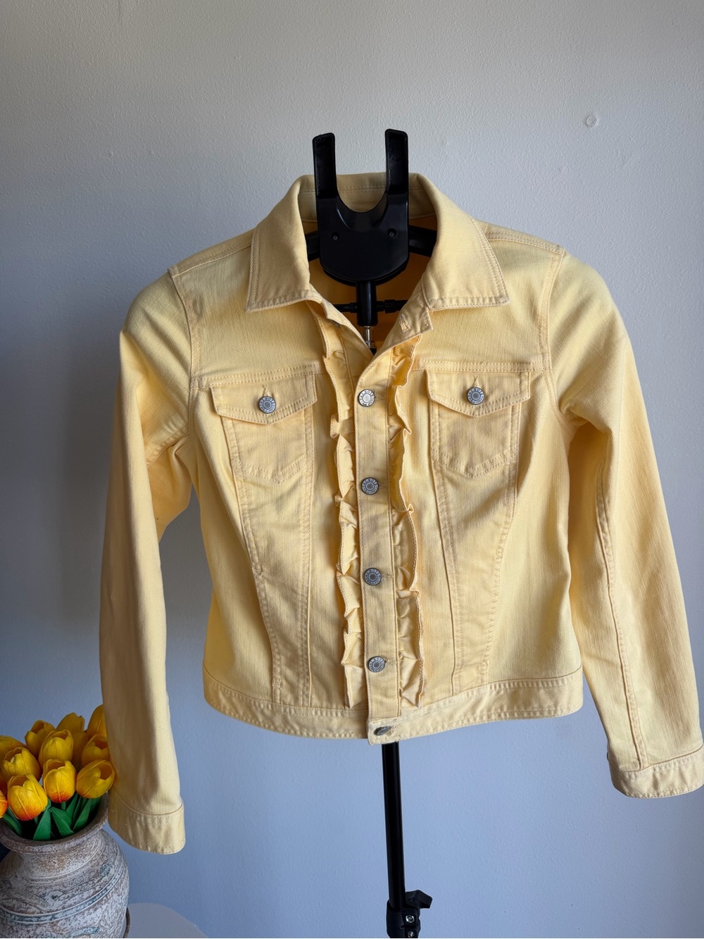 Talbots Pale Yellow Ruffle-Trim Jean Jacket